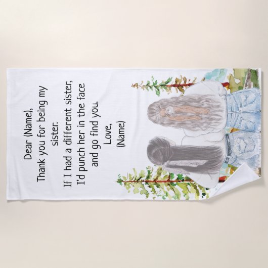Cadeau voor zuster met aangepaste bericht strandlaken (Voorkant)
