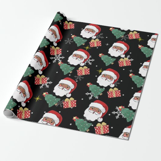 cadeau voor zwarte kerstman en kerstboom cadeaupapier (Uitgerold)
