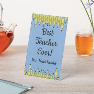 Cadeau waardering leraar beste leraar ooit reclamebord met voetstuk