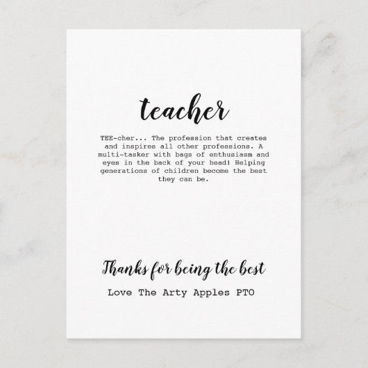 Cadeau waardering leraar briefkaart (Voorkant)