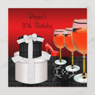 Cadeau wijnglas rode schoenen hoge hakken 30e verj kaart