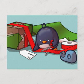 Cadeau-Wrapping Penguin Briefkaart