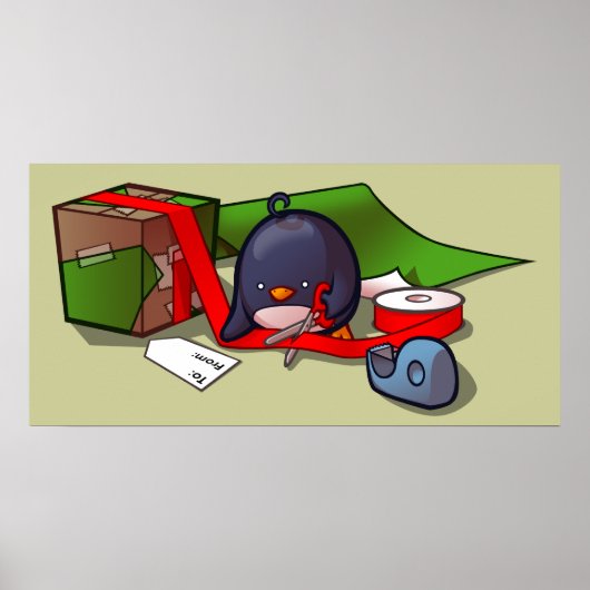 Cadeau-Wrapping Penguin Poster (Voorkant)