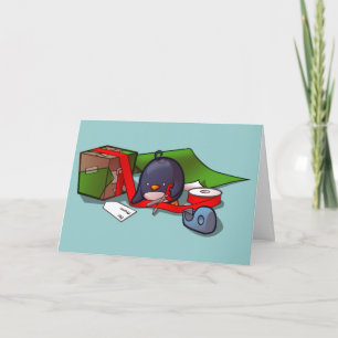 Cadeau-wrapping penguin Wenskaart Feestdagen Kaart