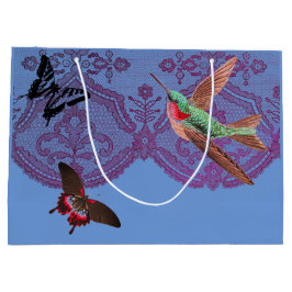 CADEAUBAG ANTIEK KANT PATROON MET VLINDERS GROOT CADEAUZAKJE