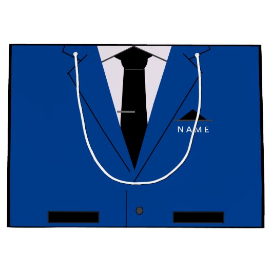 Cadeaubag met blauwe pak met stropdas met eigen na groot cadeauzakje (Voorkant)