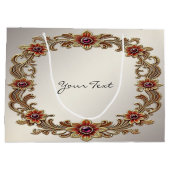 Cadeaubag met gouden bloemenframe en rode stenen groot cadeauzakje (Achterkant)