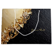 Cadeaubag met gouden bloemversiering groot cadeauzakje (Voorkant)