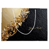 Cadeaubag met gouden bloemversiering groot cadeauzakje (Achterkant)