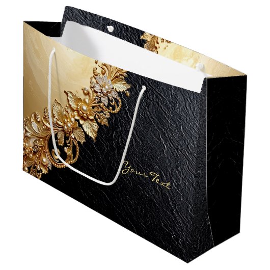 Cadeaubag met gouden bloemversiering groot cadeauzakje (Voorkant Gekanteld)