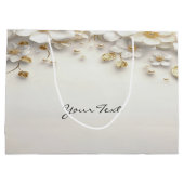 Cadeaubag met ivoorwitte bloemen en gouden bladere groot cadeauzakje (Achterkant)