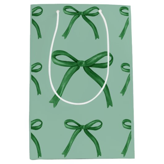 Cadeaubag met leuk elegant groen strikpatroon medium cadeauzakje (Voorkant)