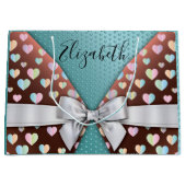 Cadeaubag met strik en hartspikkels groot cadeauzakje (Voorkant)