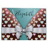 Cadeaubag met strik en hartspikkels groot cadeauzakje (Achterkant)