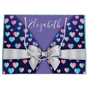 Cadeaubag met strik en hartspikkels groot cadeauzakje