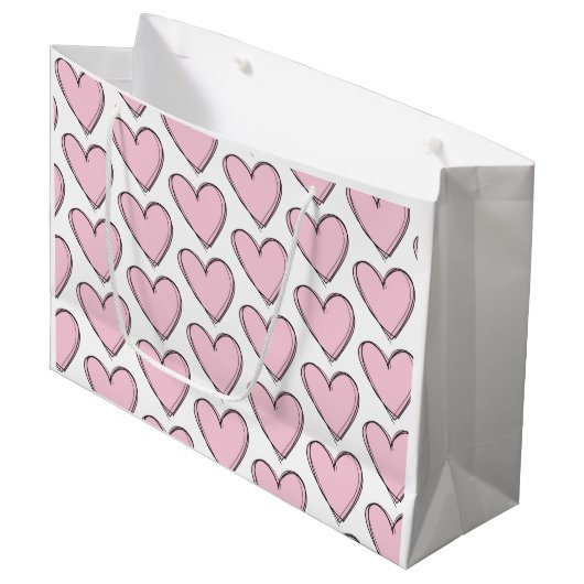 Cadeaubag - Roze Hartjes Groot Cadeauzakje (Voorkant Gekanteld)
