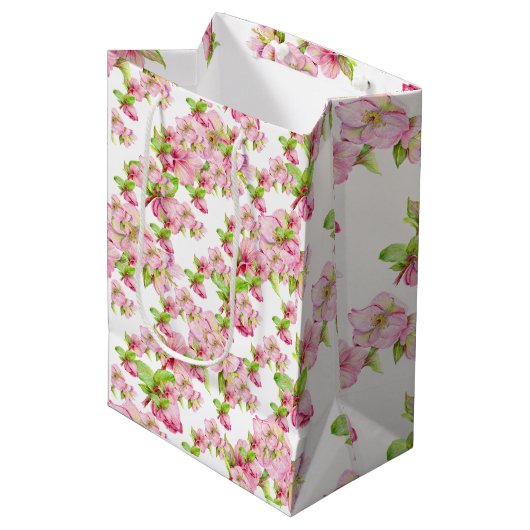 Cadeaubag - Roze Hellebore Bloem Medium Cadeauzakje (Voorkant Gekanteld)