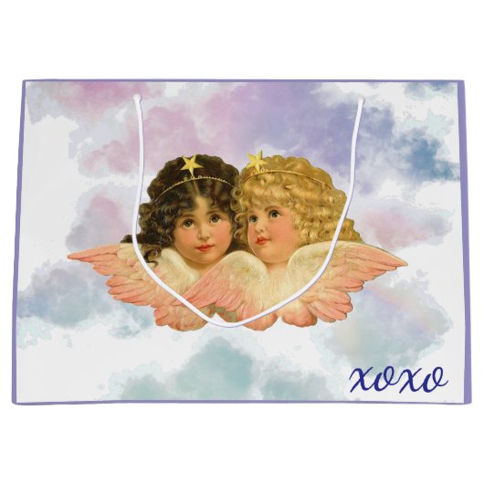 CADEAUBAG TWEE E NGELEN IN PASTELKLEUREN  GROOT CADEAUZAKJE (Voorkant)