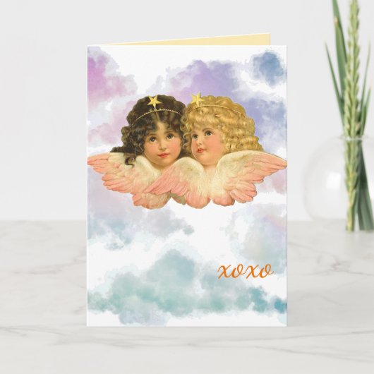 CADEAUBAG TWEE ENGELEN IN PASTELKLEUREN  KAART (Voorkant)