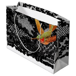 Cadeaubag ZANGVOGEL EN ZWARTE KANT Groot Cadeauzakje