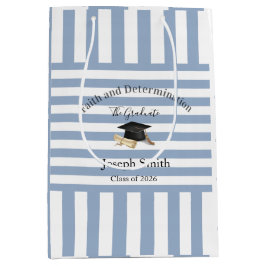 Cadeaubags Blauw Witte Streep Afstuderen 2026 Medium Cadeauzakje