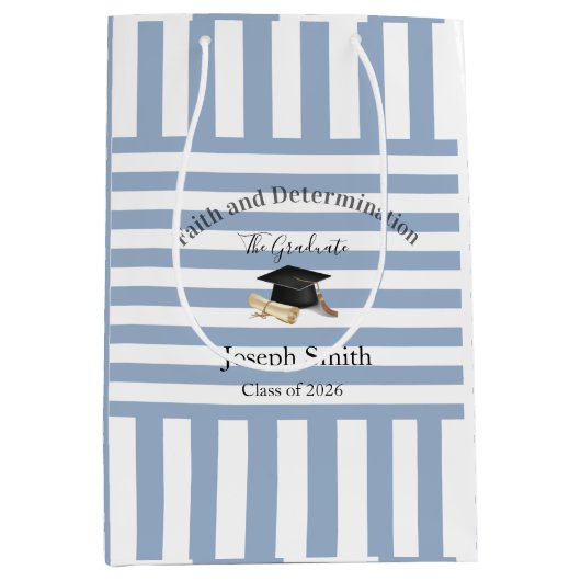 Cadeaubags Blauw Witte Streep Afstuderen 2026 Medium Cadeauzakje (Voorkant)