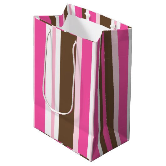 Cadeaubags Bruin & Roze Streep Medium Cadeauzakje (Voorkant Gekanteld)