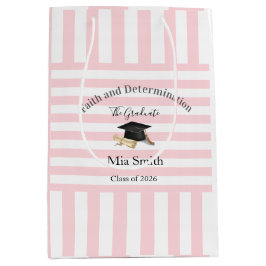 Cadeaubags Roze Witte Streep Afstuderen 2026 Medium Cadeauzakje