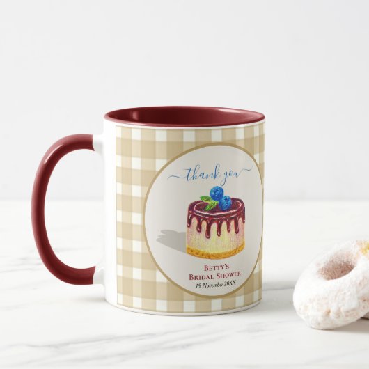 Cadeaubeige bruine bruiloftsdank Geschenk Mok (Met donut)