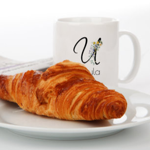 Cadeaubeker met monogram waterverf voor pensioen w grote koffiekop