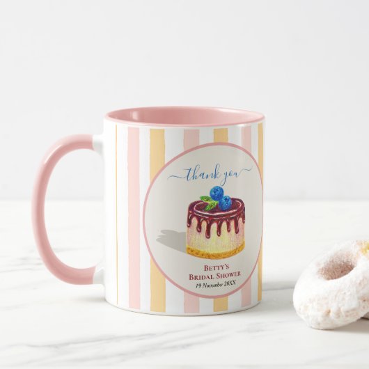 Cadeaubeker Roze Beige Bruiloft Dank Geschenk Mok (Met donut)
