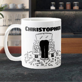 Cadeaubeker voor een automonteur met naam Reusacht Grote Koffiekop