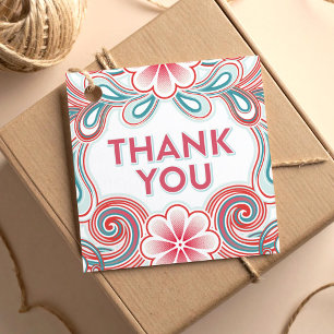 Cadeaubijlage met retro bloemen bedankjes labels