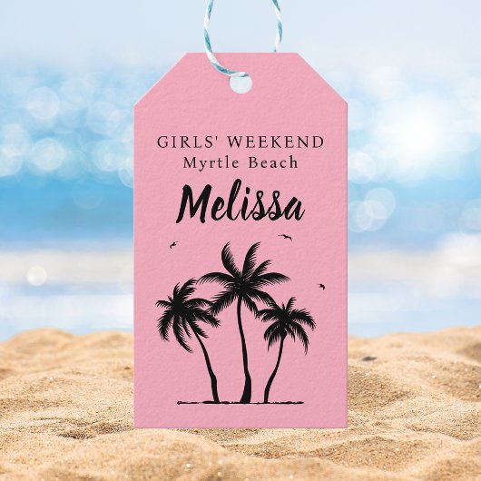 Cadeaubijlage Roze Roze Palmboom Meidenavond Cadeaulabel