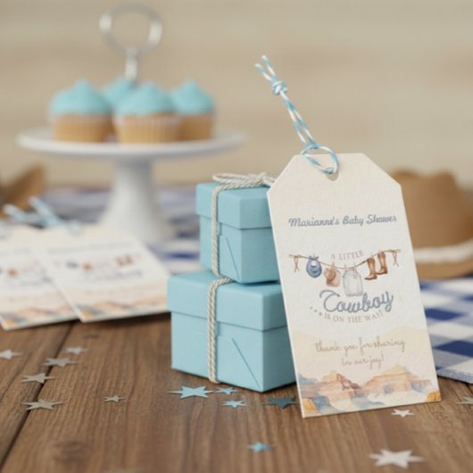 Cadeaubijschrift voor Cowboy Baby Shower Cadeaulabel