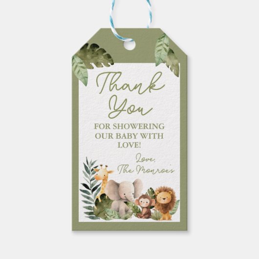 Cadeaubijslag bedankt voor baby wild dier cadeaulabel (Voorkant)