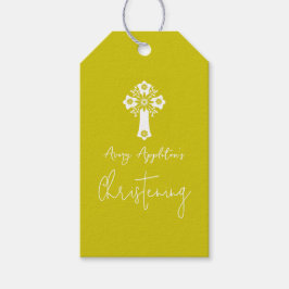 Cadeaubijslage Bloemkruis Doop Geel Cadeaulabel