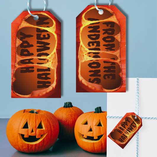 Cadeaubijslage Halloween oranje enge pompoen Cadeaulabel