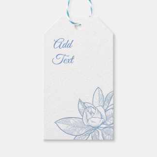 Cadeaubijslage met blauwe magnolia en bewerkbare t cadeaulabel
