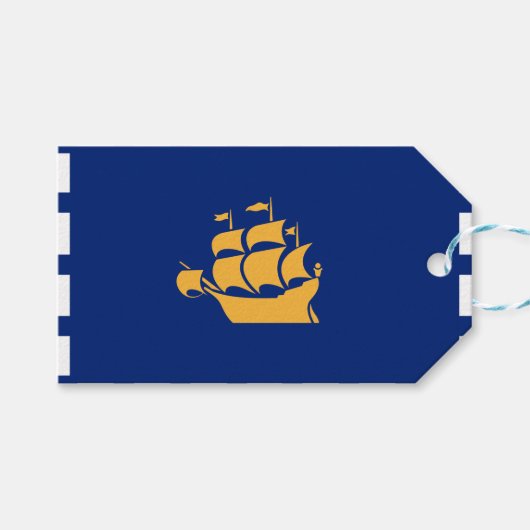 Cadeaubijslage met vlag van Quebec Stad, Canada Cadeaulabel (Voorkant (Horizontaal))