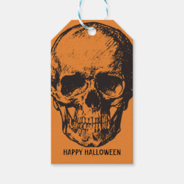 Cadeaubijslage ORANJE EN ZWARTE Schedel CADEAUBIJS Cadeaulabel