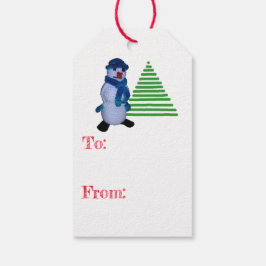 Cadeaubijslage - Sneeuwman en Boom Cadeaulabel