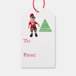 Cadeaubijslage - Surfende Kerstman en Kerstboom Cadeaulabel