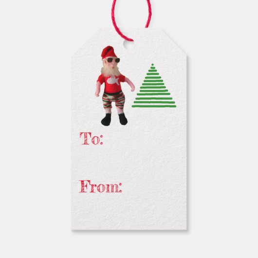 Cadeaubijslage - Surfende Kerstman en Kerstboom Cadeaulabel (Achterkant)