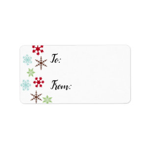 Cadeaubijslagers met sneeuwvlokken in retro kleure etiket