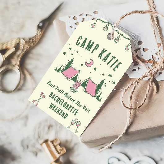 Cadeaubijslags Camp Bachelorette-feestje Cadeaulabel