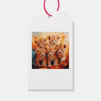 Cadeaubijslagsels - Kunstwerk vijf leeuwenwelpen Cadeaulabel
