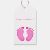 Cadeaubijslaters - Gefeliciteerd Roze Voetafdrukke Cadeaulabel (Voorkant)