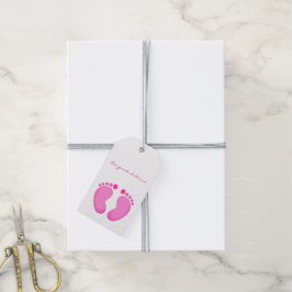 Cadeaubijslaters - Gefeliciteerd Roze Voetafdrukke Cadeaulabel