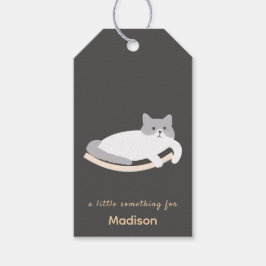 Cadeaubijsluiter met schattige kat en kattenmeubil cadeaulabel